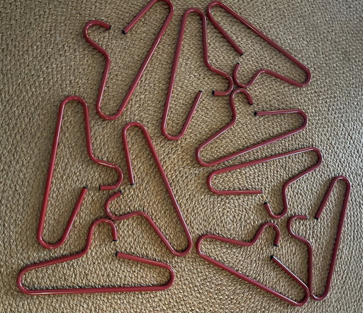 10x Pieces of red vintage metal Coat hangers 1980s