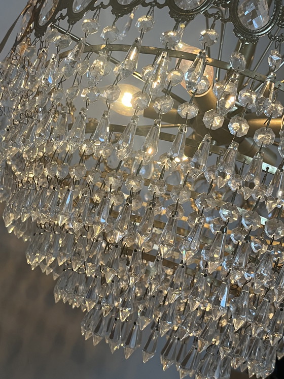 Image 1 of Xl vintage chandelier crystal pendants drops bronze frame