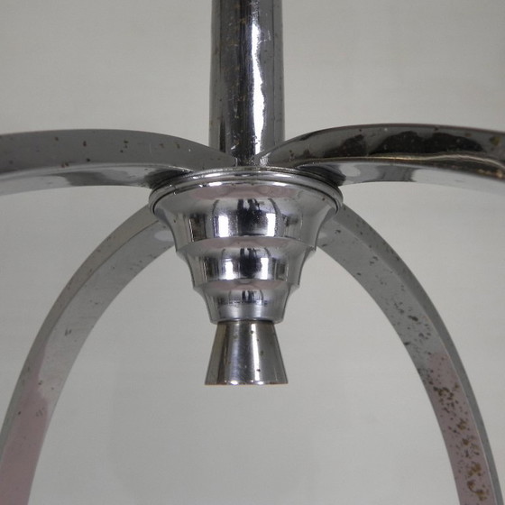 Image 1 of Art Deco pendant lamp with glass shade in a chrome frame, 1930s