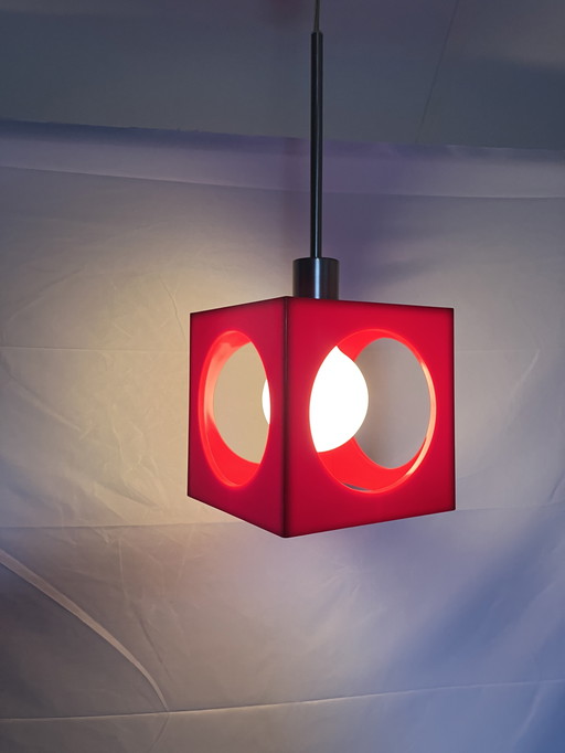 Vintage Cube Rot Kunststoff Pendelleuchte 60er/70er Jahre