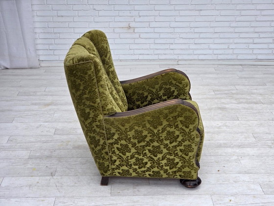 Image 1 of Fauteuil relax danois des années 1950, revêtement en velours, bois de chêne.