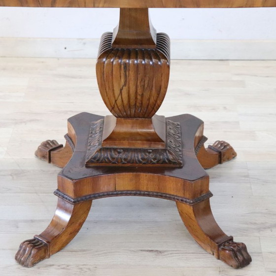 Image 1 of Table d'appoint ou table à thé ancienne en noyer, à un tiroir, extensible, Italie, XIXe siècle