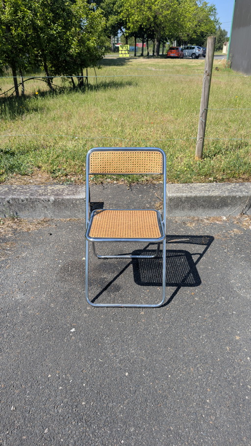 Chaise pliante cannée et acier chromé dans le goût de Castelli, Vintage
