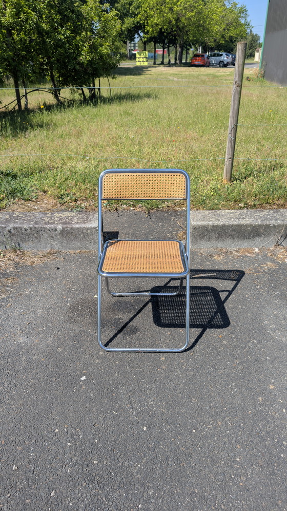 Image 1 of Chaise pliante cannée et acier chromé dans le goût de Castelli, Vintage