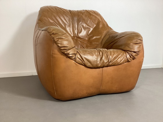 Image 1 of Cognac lederen fauteuil jaren’70 italiaans