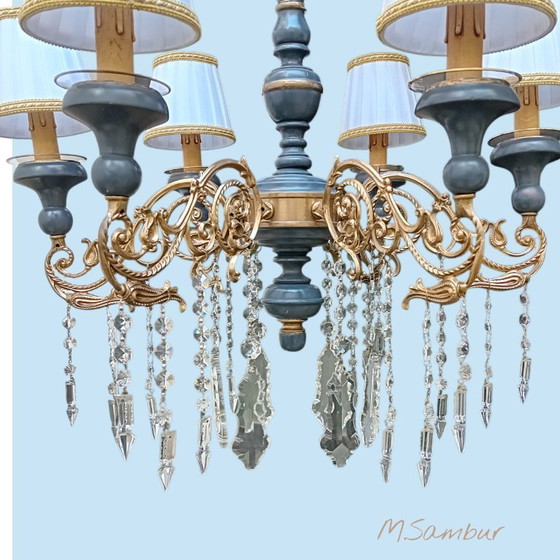 Image 1 of Lustre vintage en graphite, cristal et or. Italien.