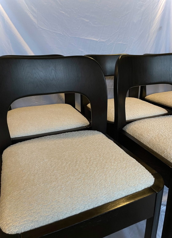 Vintage Dining chairs, Solid Oak & Ivory Bouclé, Wood, Brown (photo 3 of 8)