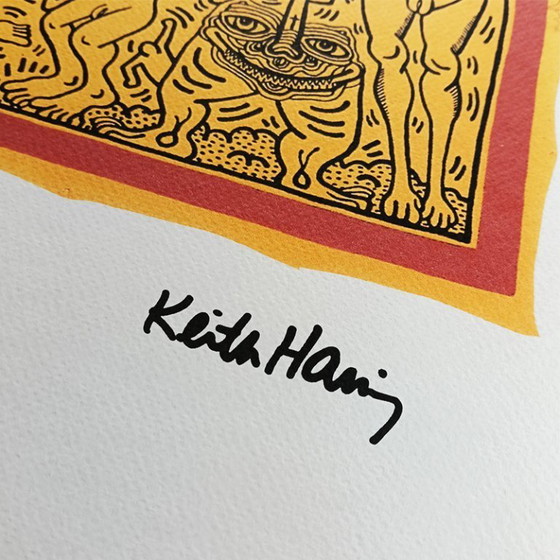 Image 1 of Lithografie van Keith Haring uit de jaren 1990, gelimiteerde oplage, genummerd met potlood.