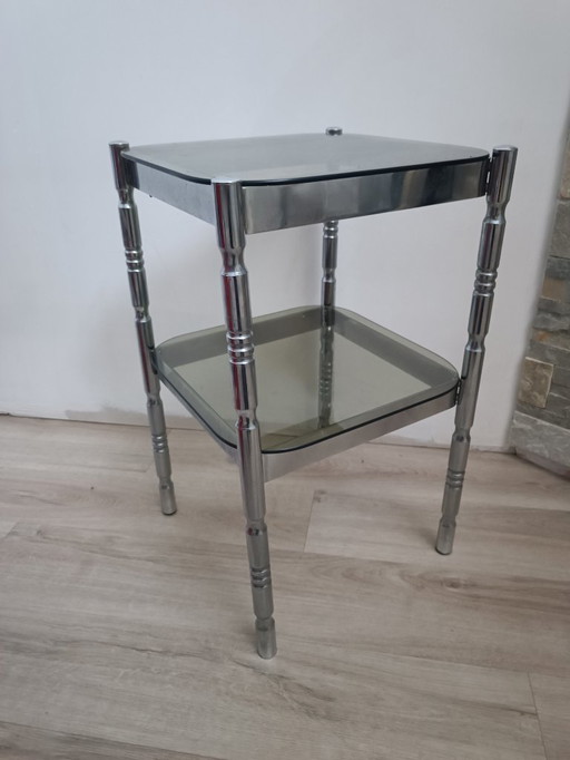 Metal and smoked glass side table 0970s