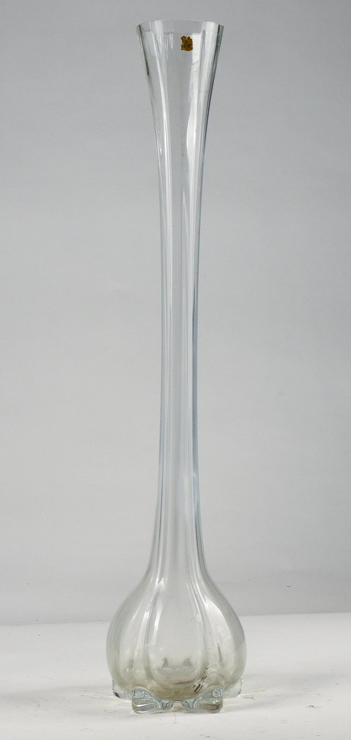 70cm Hohe abgeschrägte und zylindrische Glasvase mit Lazzar & Co. Logo, Vetrelco Italien 1960