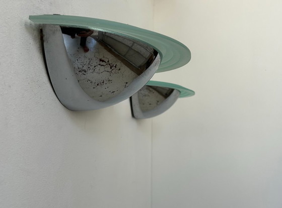 Image 1 of Coppia di applique vintage, cromo e vetro d'altare, Svezia 1970