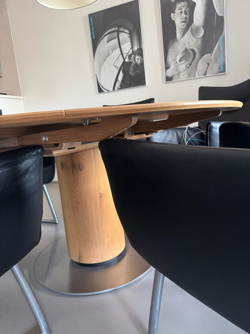 Extendable Oak Dining Table with Metal Base, Brand Venjakob – eettafels, Wood (photo 2 of 6)