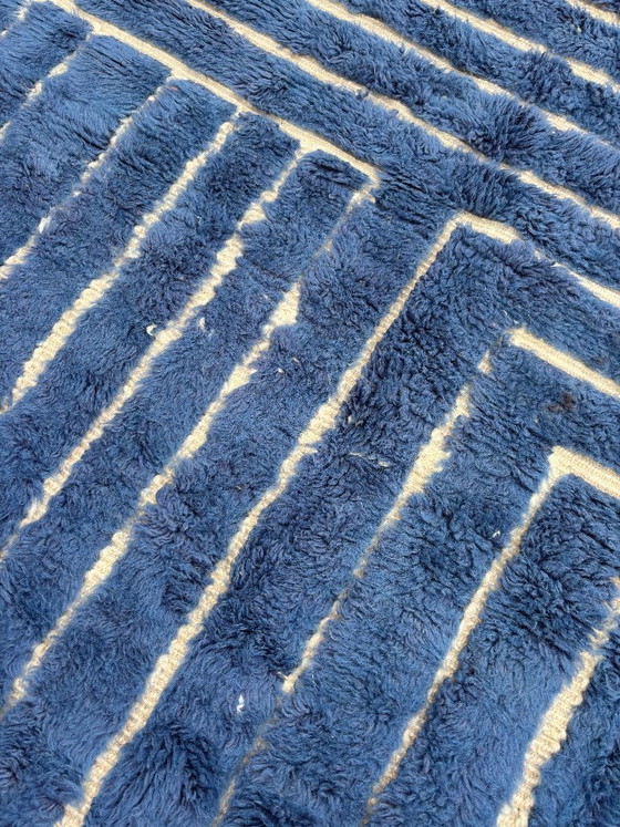 Image 1 of Tapis berbère bleu marocain Mrirt en laine 190x240 cm – Tapis berbère tissé à la main