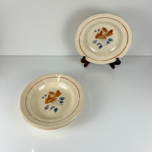 Set di 4 piatti fondi Sarreguemines con decorazione floreale, prima metà del XX secolo. – servies, Ceramic (photo 2 of 10)