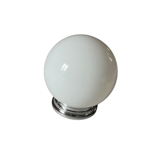 Ceiling light or wall lamp globe in white opaline glass 20 cm chrome metal fixing rose (photo 9 of 9)