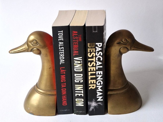 Image 1 of Set aus kupfernen Enten-Buchstützen – 70er Jahre