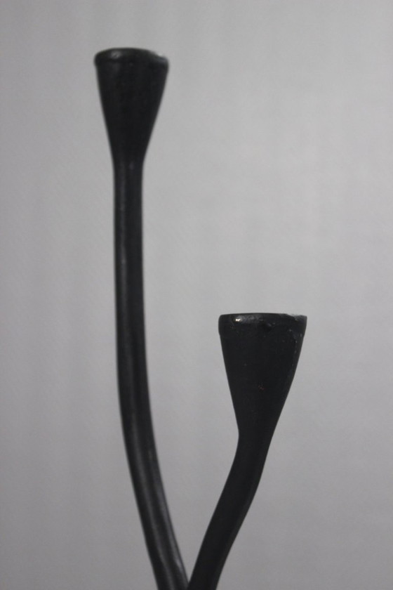 Image 1 of Candeliere vintage a due luci, design organico scandinavo, alluminio pressofuso, XX secolo