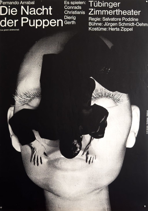 🖤 Die Nacht der Puppen – c. 1970 – Original A1 Theater Poster by F + R  Grindler | Screen Print | 84 × 59 cm | West Germany