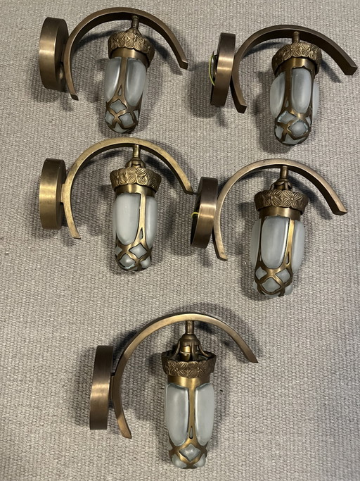 Bronze and glass wall lamp, 5 pieces. Handmade by Vladimir (artist from Rotterdam). Very decorative.