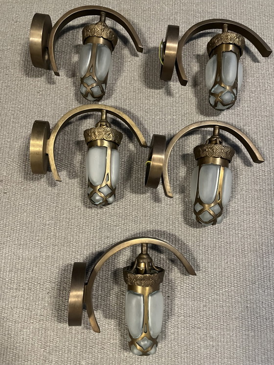 Image 1 of Wandlamp brons en glas 5 stuks. Handgemaakt door Vladimir ( kunstenaar uit Rotterdam) Zeer decoratief.
