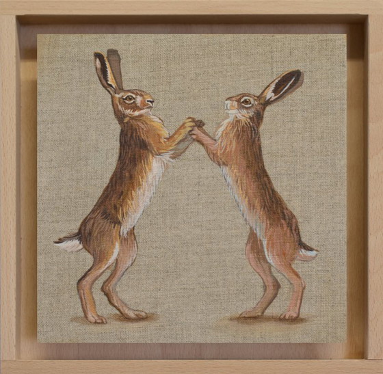 Image 1 of Brown Hare, Contemporary Painting in Miniature in a Object Frame, Sandra Kolondam