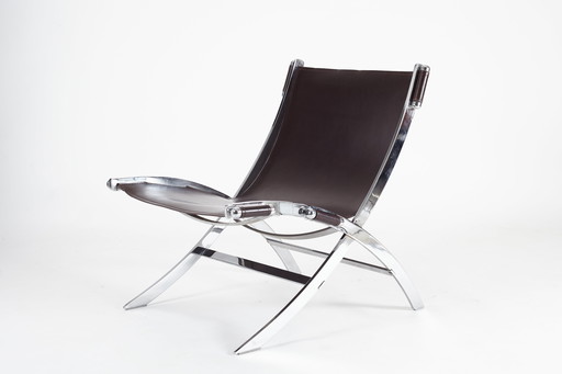 Fauteuil postmoderne italien en cuir chromé, années 1980