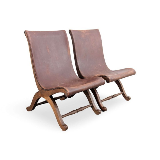 Set of 2 Pierre Lottier Chairs 1950s Almazan Oak Leather Vintage – Side chairs, Wood (photo 3 of 10)