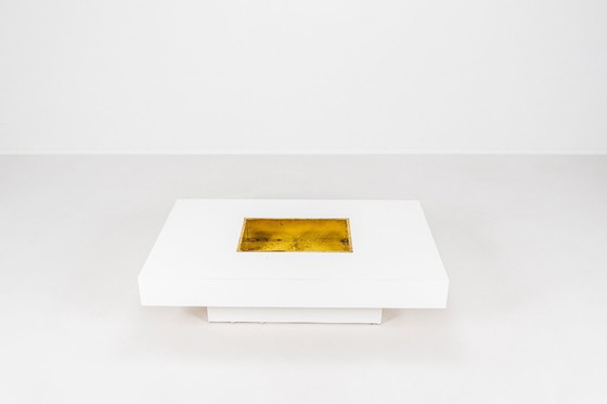 Image 1 of Couchtisch mit integrierter Messingbar von Willy Rizzo, Italien, 1970er Jahre