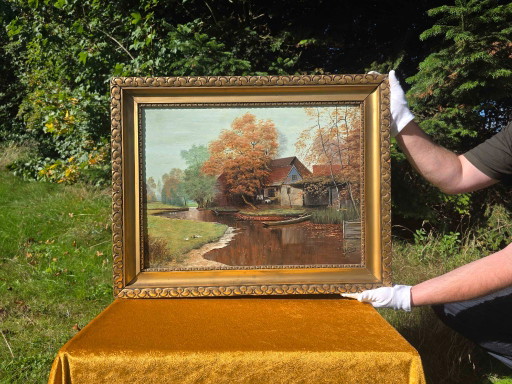 Atemberaubendes Vintage Herbstlandschaft Ölgemälde