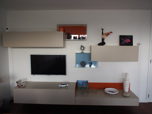 Six-piece modular cabinet arrangement by Italian design brand Lago