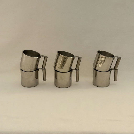 Image 1 of Italienische Espressotassen und Untertassen aus Edelstahl von Vemi (6er-Set)