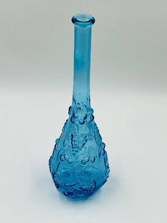 Large vintage blue glass bottle from Empoli – Glass & Decanter (photo 3 of 12)