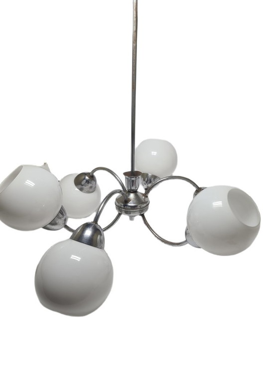 Art Deco Style Chandelier, Poland, 1960s – Glass, Metal (photo 3 of 12)