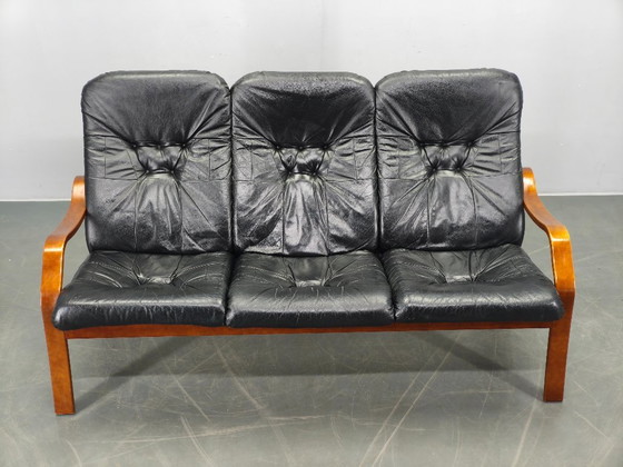 Image 1 of Scandinavian Leather Sofa in the Style of Alvar Aalto, 1970s
