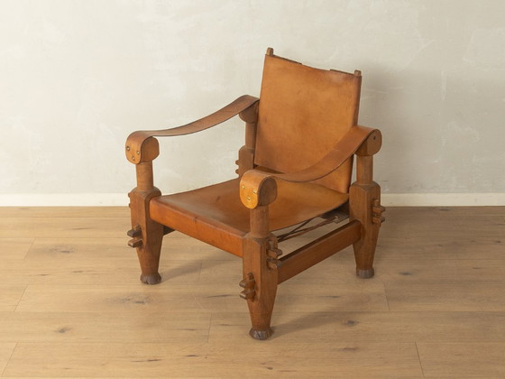 Brutalistische vintage safarifauteuil – Leather, Wood (photo 3 of 8)