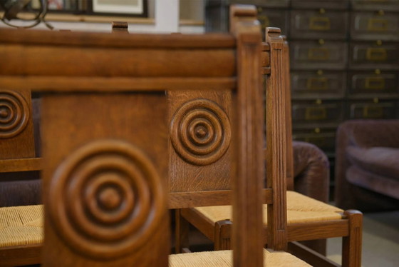 Set of 6 brutalist oak chairs from the 1950s. – Dining chairs (photo 8 of 15)