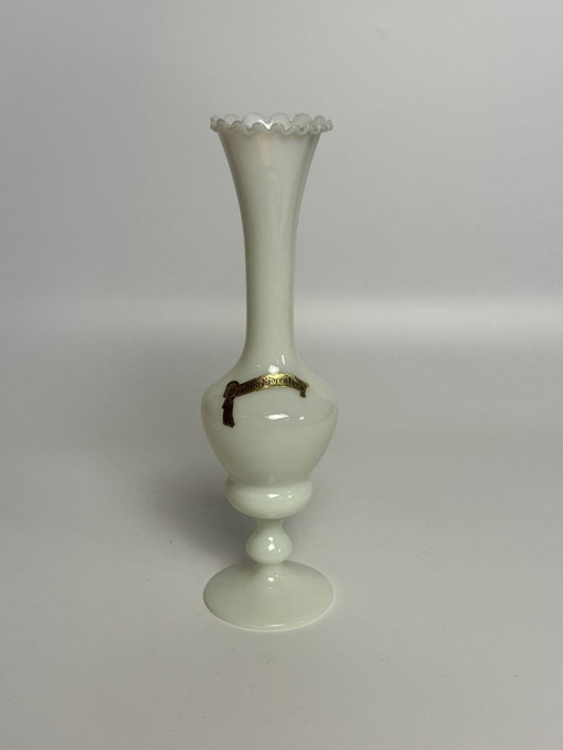 Elegant Italian Opaline Glass Rose Vase with Scalloped Rim, attributed to Stelvia. Italy, 1960s
