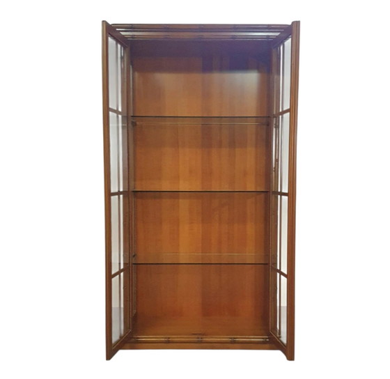 Faux bamboe kast van Jonathan Adler / glazen planken / jaren 80 – Buffetkasten, Glass (photo 4 of 9)