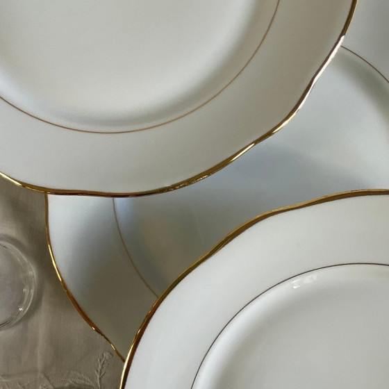Image 1 of 6 piatti piani antichi in porcellana Lamotte Sologne con doratura vintage