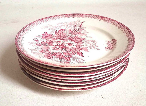 Set of 8 Terre de Fer plates, Eglantines pattern, late 18th century, 22.5 cm diameter