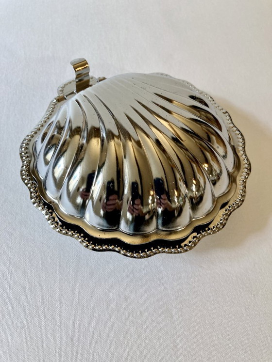 Image 1 of Silver-plated metal seashell butter dish, 1950s