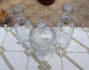 Unique crystal glass bowl with two decanters.