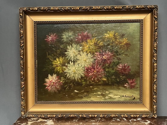 Paul Henry Schouten "Stilleven met bloemen". Olieverf op houten paneel. – Schilderijen & Tekeningen, Wood (photo 7 of 7)