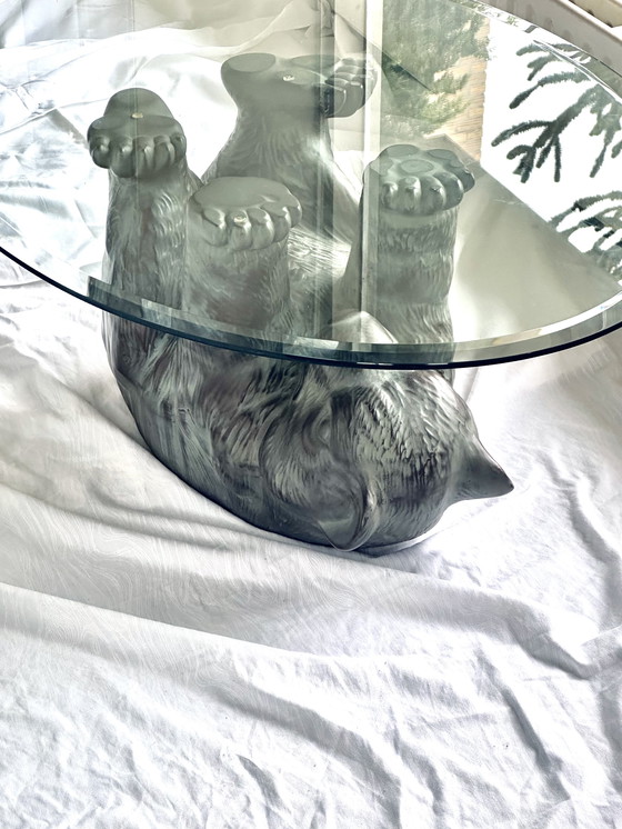 Image 1 of Table basse en verre sculpture d'ours