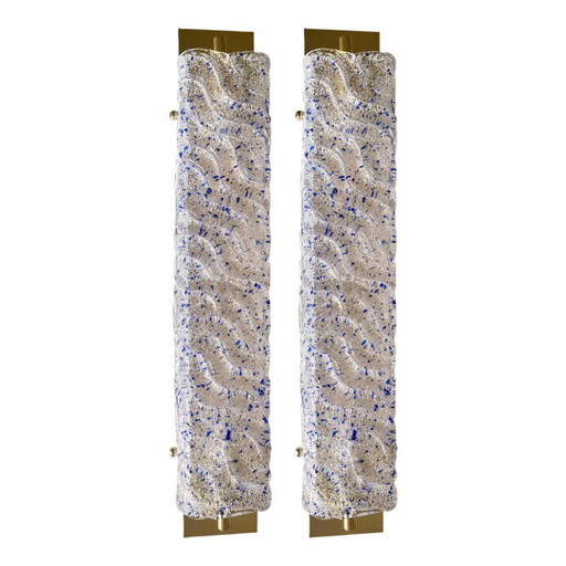 Apliques de pared de cristal de Murano dorado con detalle de “graniglia” azul – Juego de dos