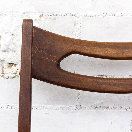 Image 1 of Teakhouten en zwart lederen stoelen, jaren 1950, set van 6