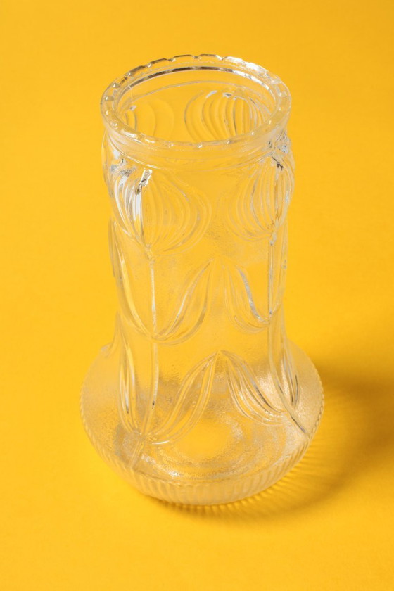 Image 1 of Vintage Pressed Glass Vase / Mid-Century Floral Pattern / Glass Union / Czech Republic / 1960s
