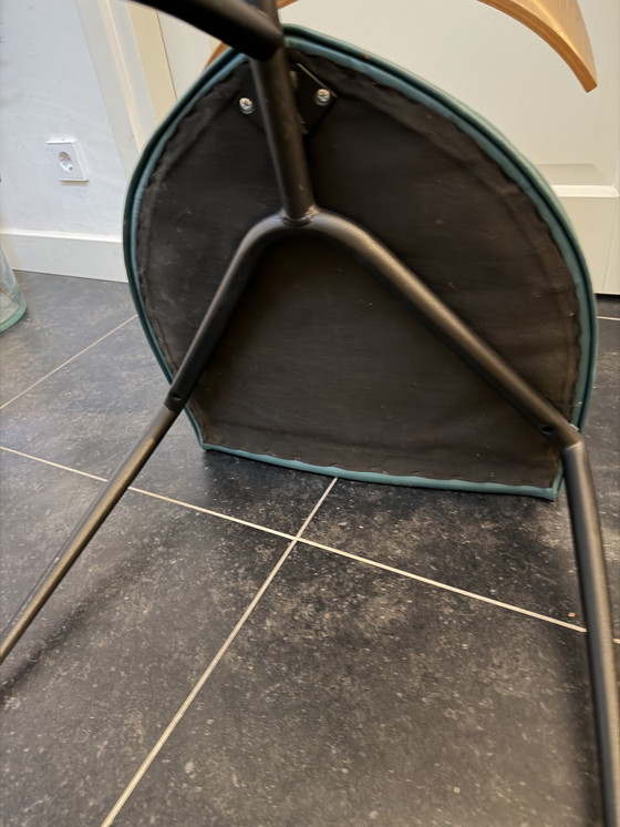 Image 1 of 3x chair with green leather upholstery