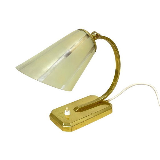 Image 1 of Art Déco/Modernistische bureaulamp, Duitsland, jaren 1950, met messing en glazen kap.