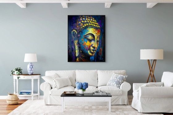 Image 1 of Unique hand-painted Buddha painting "Soul Echo" – Seksak Jaichumchen – 100 × 120 cm